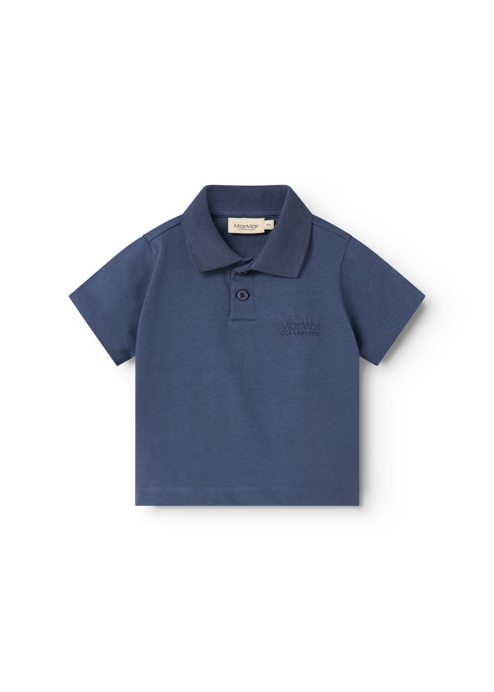 Short-sleeved blue polo t-shirt for children with collar and button-up.