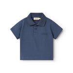 Short-sleeved blue polo t-shirt for children with collar and button-up.