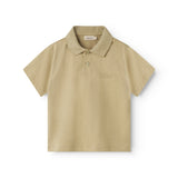 Short beige polo t-shirt for children with collar and button-up