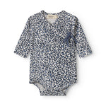 Blue long-sleeved leopard bodystocking for newborns