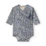 Blue long-sleeved leopard bodystocking for newborns