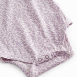 Pink short-sleeved leopard baby bodystocking