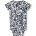 Blå kortærmet leopard baby bodystocking