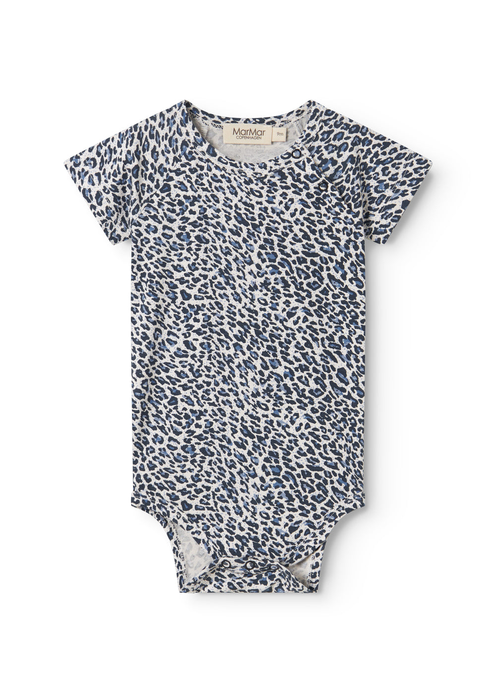 Blue short-sleeved leopard baby bodystocking