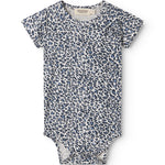 Blue short-sleeved leopard baby bodystocking