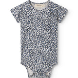 Blue short-sleeved leopard baby bodystocking
