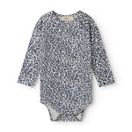 Blue long-sleeved leopard baby bodystocking