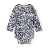Blue long-sleeved leopard baby bodystocking