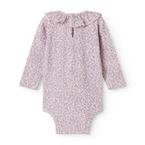 Lilla langærmet leopard baby bodystocking med flæsekrave