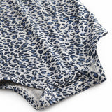 Blue long-sleeved leopard baby bodystocking with ruffled collar