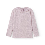 Langærmet lilla leopard t-shirt til børn med flæsekrave
