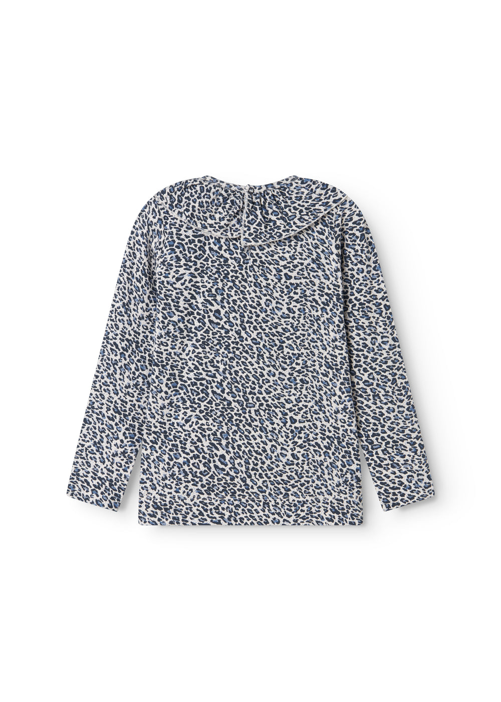 Langærmet blå leopard t-shirt til børn med flæsekrave