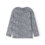 Langærmet blå leopard t-shirt til børn med flæsekrave