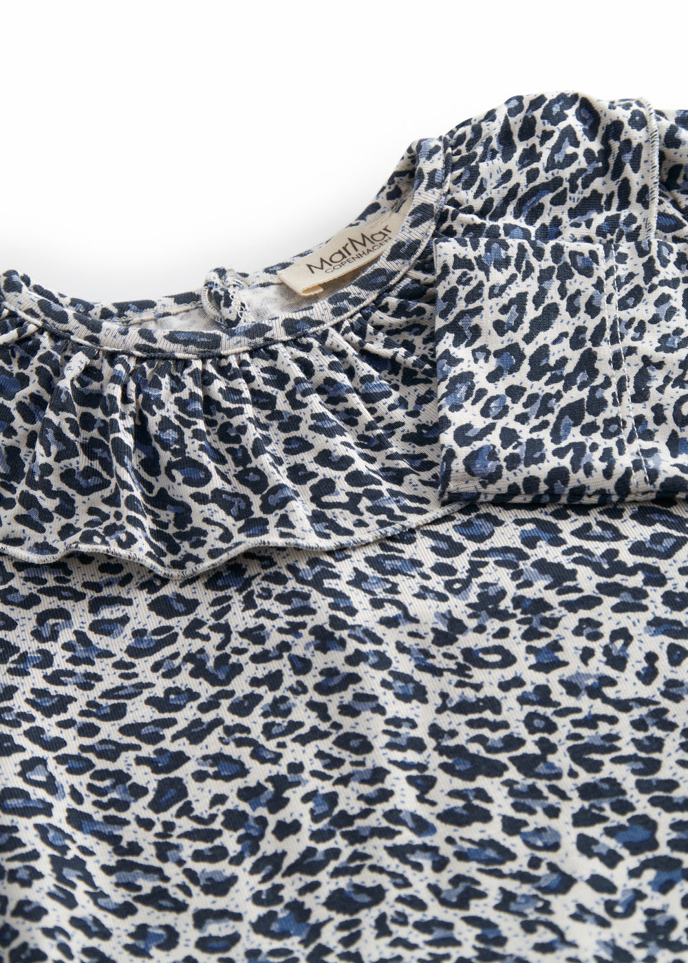 Langærmet blå leopard t-shirt til børn med flæsekrave