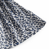 Leopard print blue skirt with waistband and elastic in the waist.