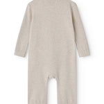 langærmet beige sweat heldragt til baby med skrå trykknaplukning