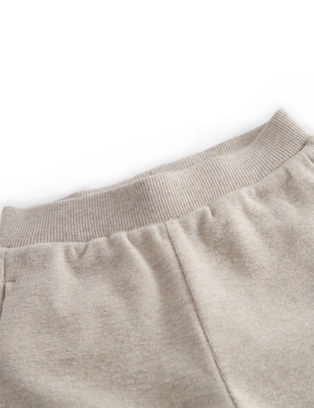 Beige baby sweatpants with elastic waist.