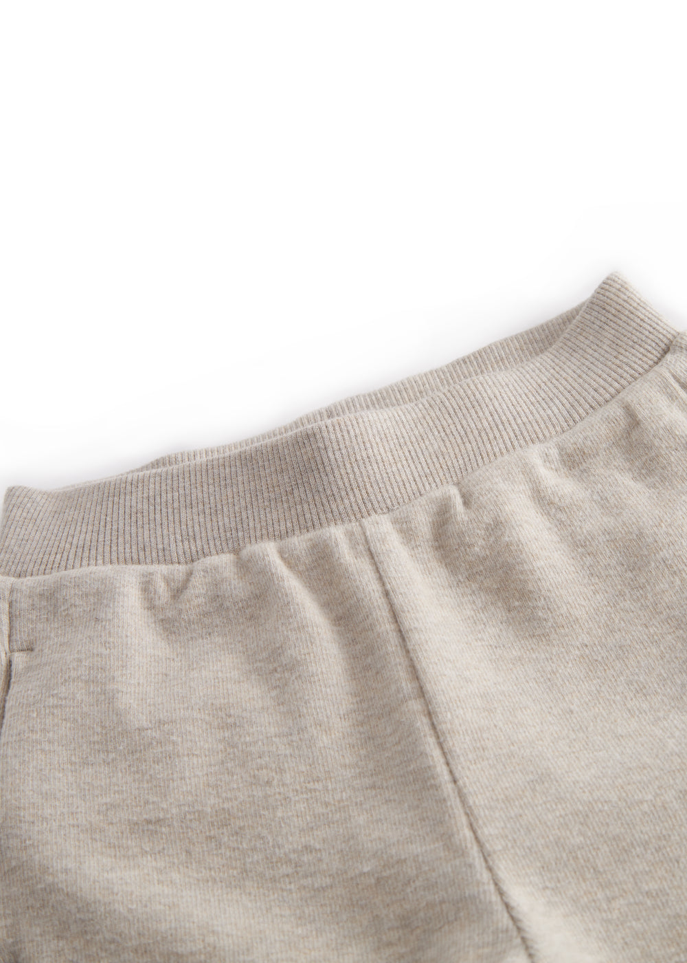 Beige baby sweatpants with elastic waist.