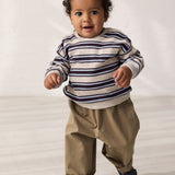 Baby wearing striped sweatshirt with logo embroidery