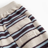 Striped baby sweatpants with elastic in the waist and pocket.