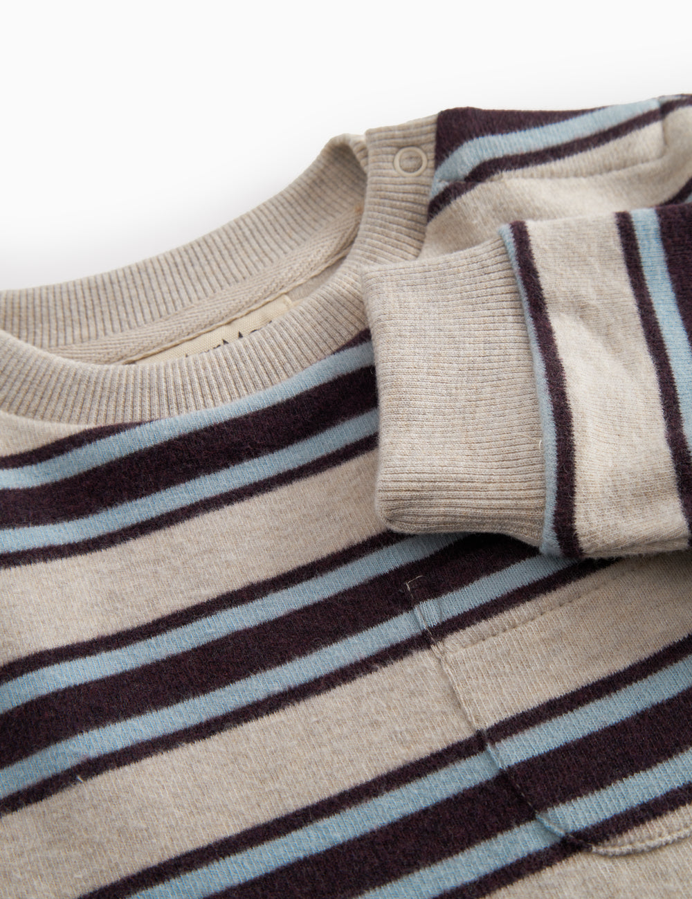 Ribbed striped baby outfit with ribbing in the neck, sleeves, and legs.