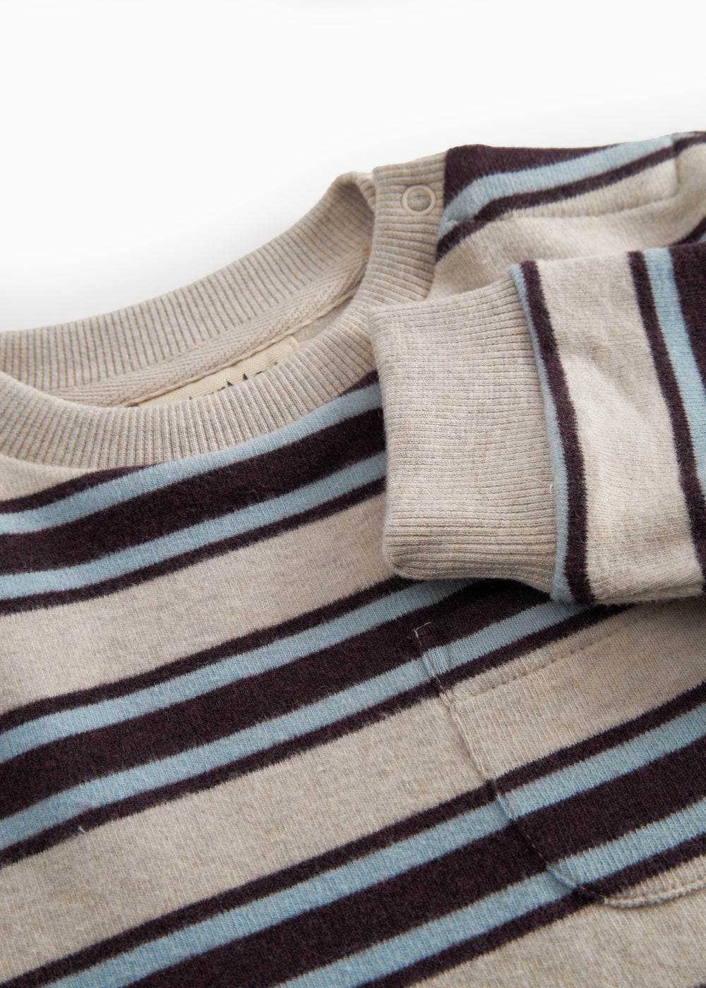Ribbed striped baby outfit with ribbing in the neck, sleeves, and legs.