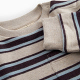 Ribbed striped baby outfit with ribbing in the neck, sleeves, and legs.