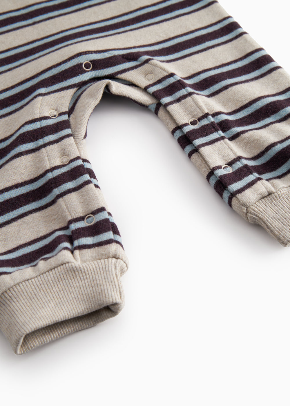 Ribbed striped baby outfit with ribbing in the neck, sleeves, and legs.