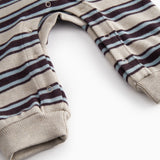 Ribbed striped baby outfit with ribbing in the neck, sleeves, and legs.
