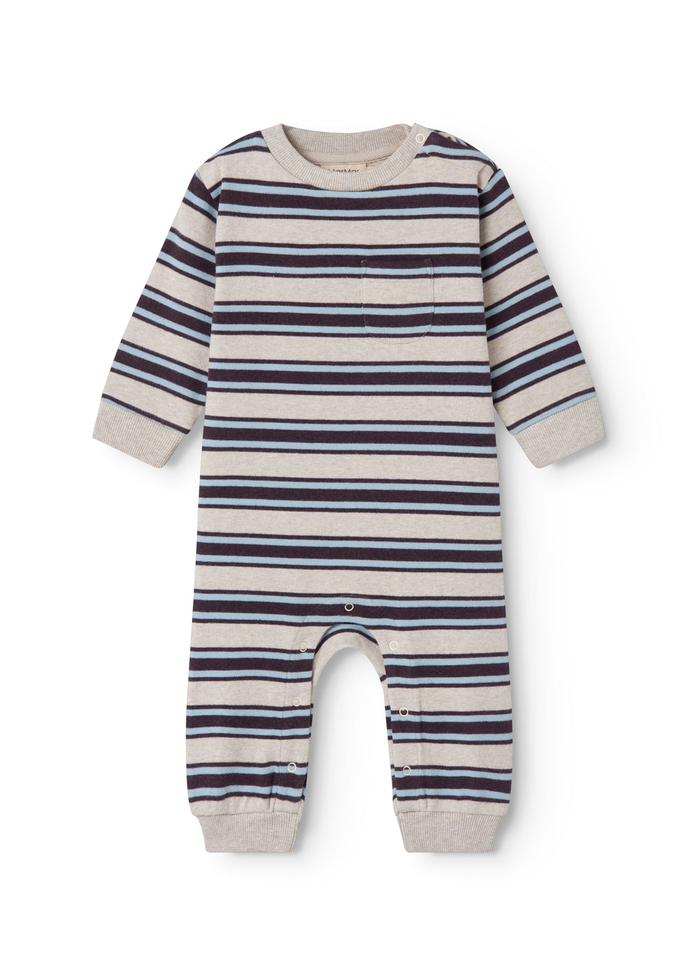 Ribbed striped baby outfit with ribbing in the neck, sleeves, and legs.