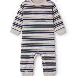 Ribbed striped baby outfit with ribbing in the neck, sleeves, and legs.
