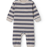 Ribbed striped baby outfit with ribbing in the neck, sleeves, and legs.