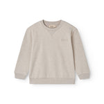 Beige long-sleeved sweatshirt for children with ribbed cuffs.