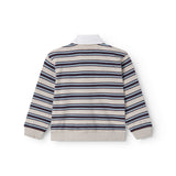 Stribet sweat polo til barn med krave og lange ærmer