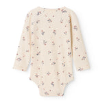 Langærmet baby bodystocking med blomstrprint og knaplukning