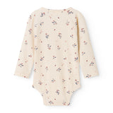 Langærmet baby bodystocking med blomstrprint og knaplukning