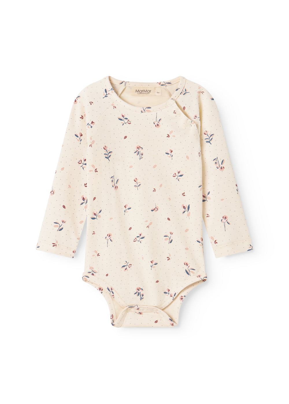 Langärmet baby bodystocking with floral print and snap closure