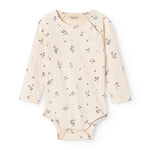 Langärmet baby bodystocking with floral print and snap closure