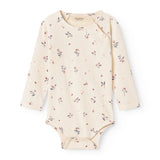 Langärmet baby bodystocking with floral print and snap closure