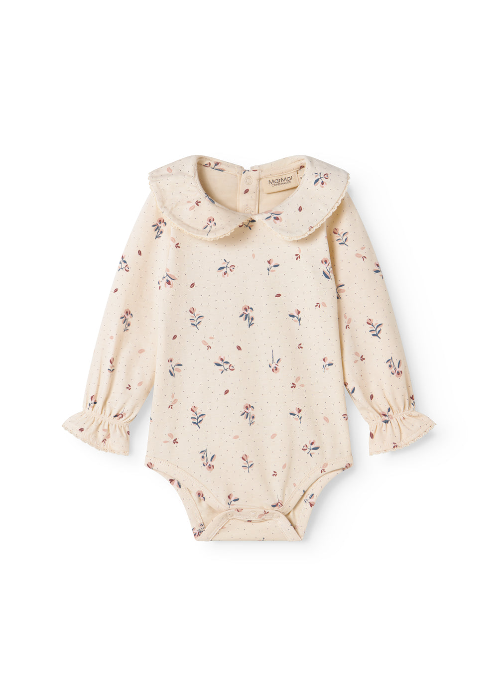 Langärmet baby bodystocking with floral print and collar