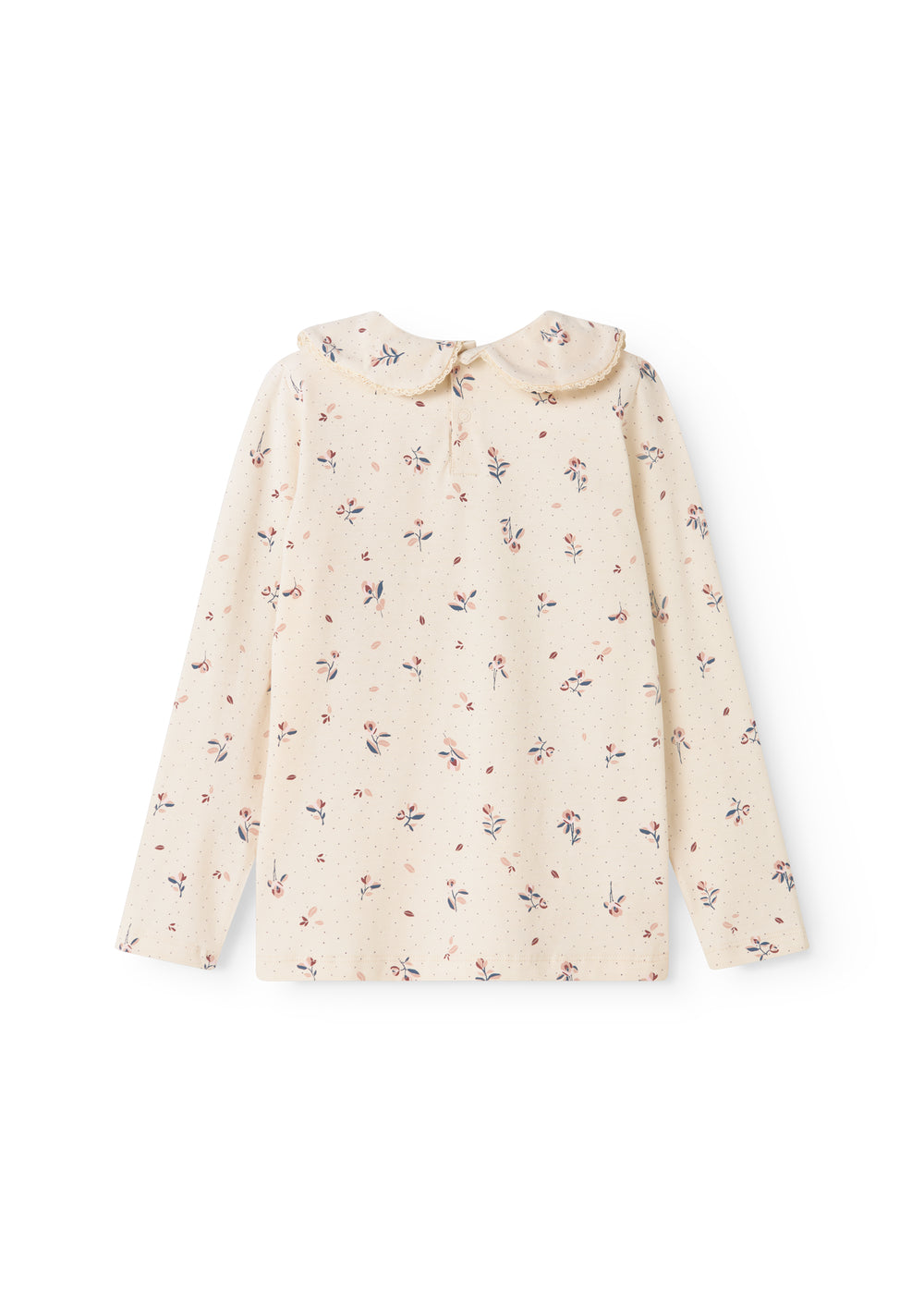 Langærmet T-shirt til børn med blomster print og krave med picotkanter