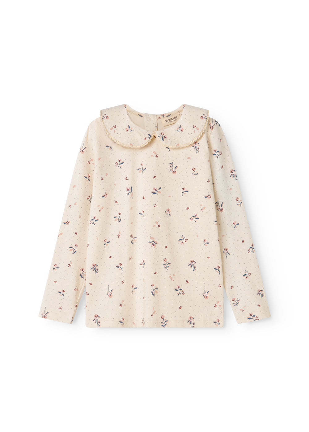 Langärmet T-shirt for children with flower print and picot-edged collar
