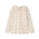 Langärmet T-shirt for children with flower print and picot-edged collar