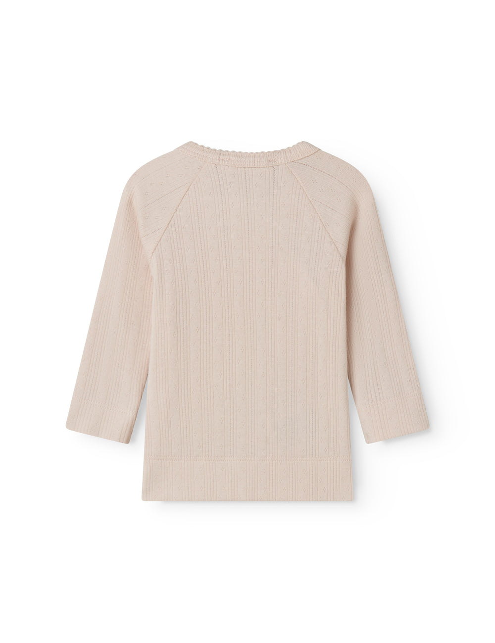 Langærmet lyserød pointelle bluse til nyfødte med slå-om-lukning