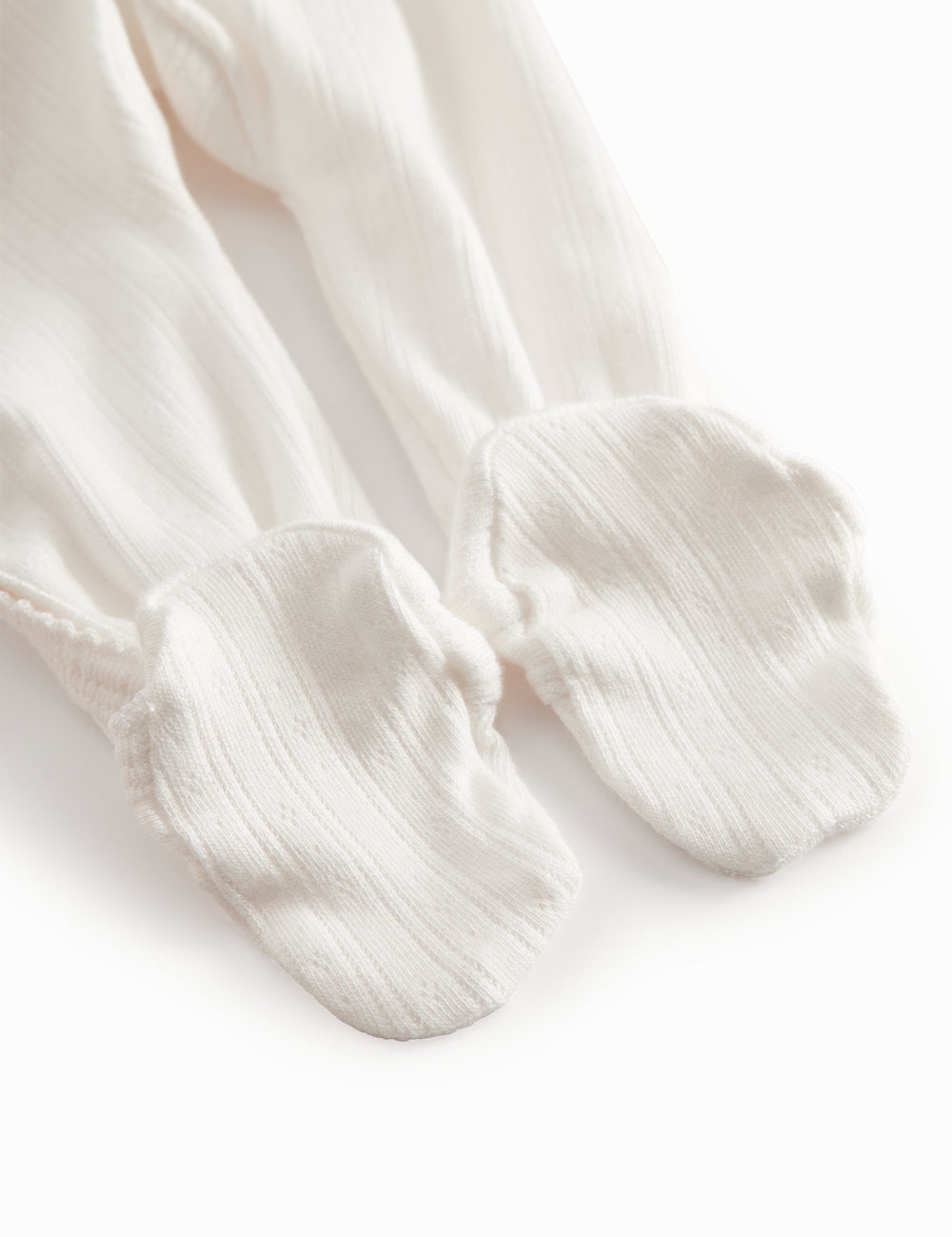 White pointelle dress with feet for newborns