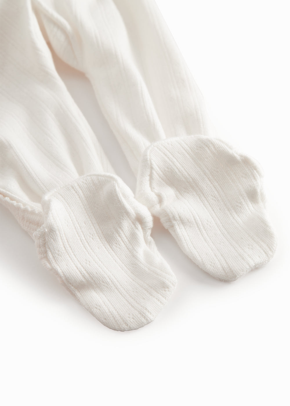 White pointelle dress with feet for newborns