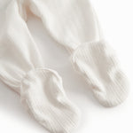 White crewneck pants with feet for a newborn baby