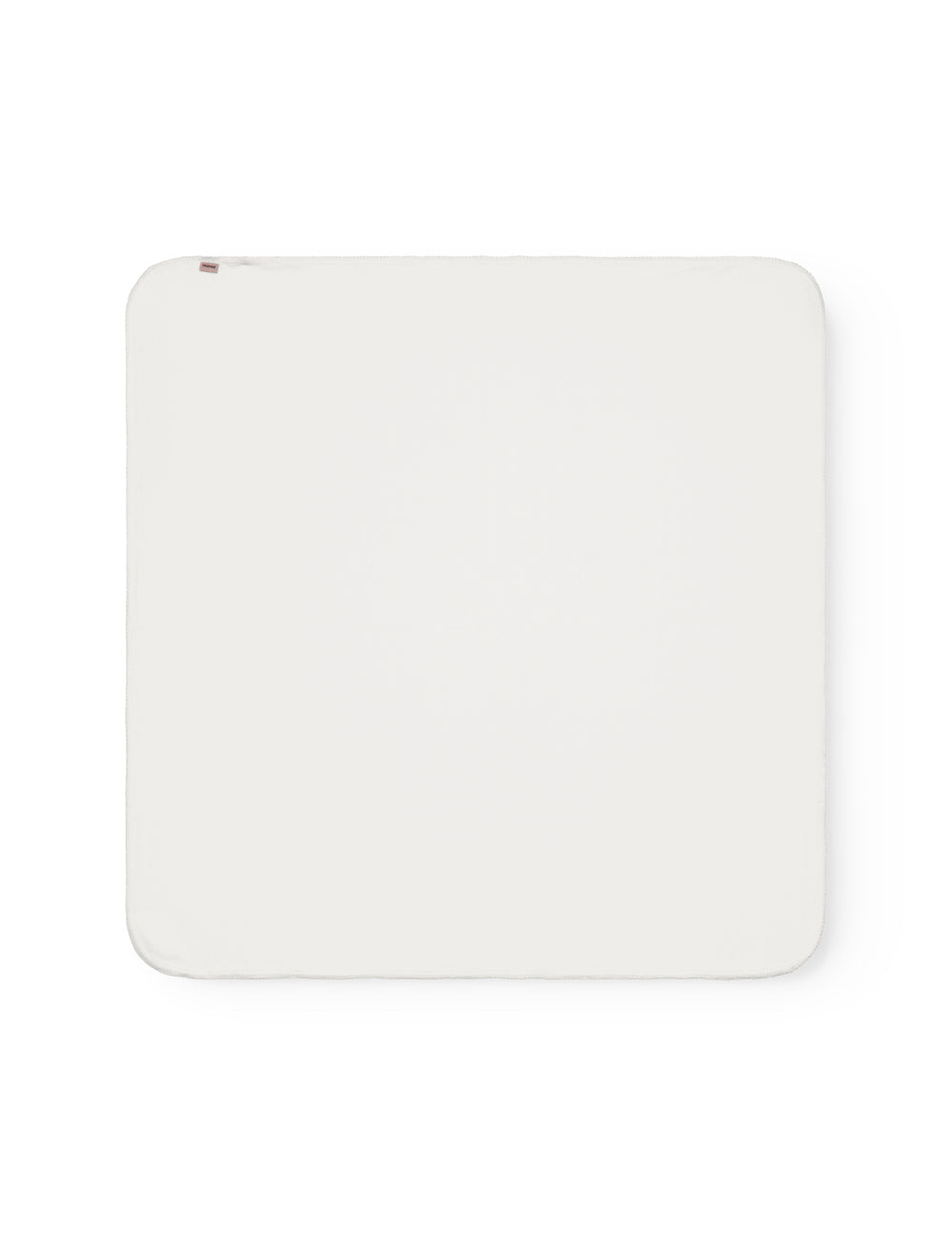 White cotton baby blanket with rounded corners and picot edges.