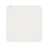 White cotton baby blanket with rounded corners and picot edges.