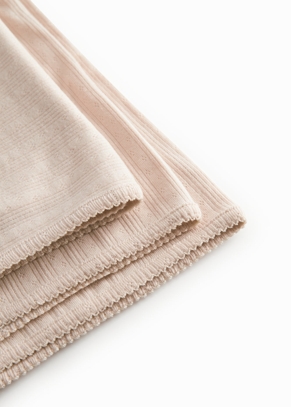 Red polka dot baby blanket with rounded corners and picot edges.